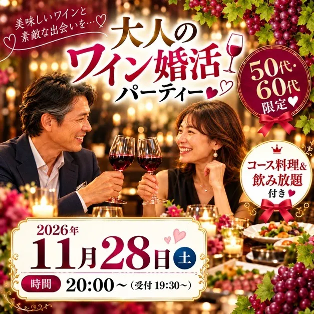 大人のワイン婚活パーティー50代60代中心